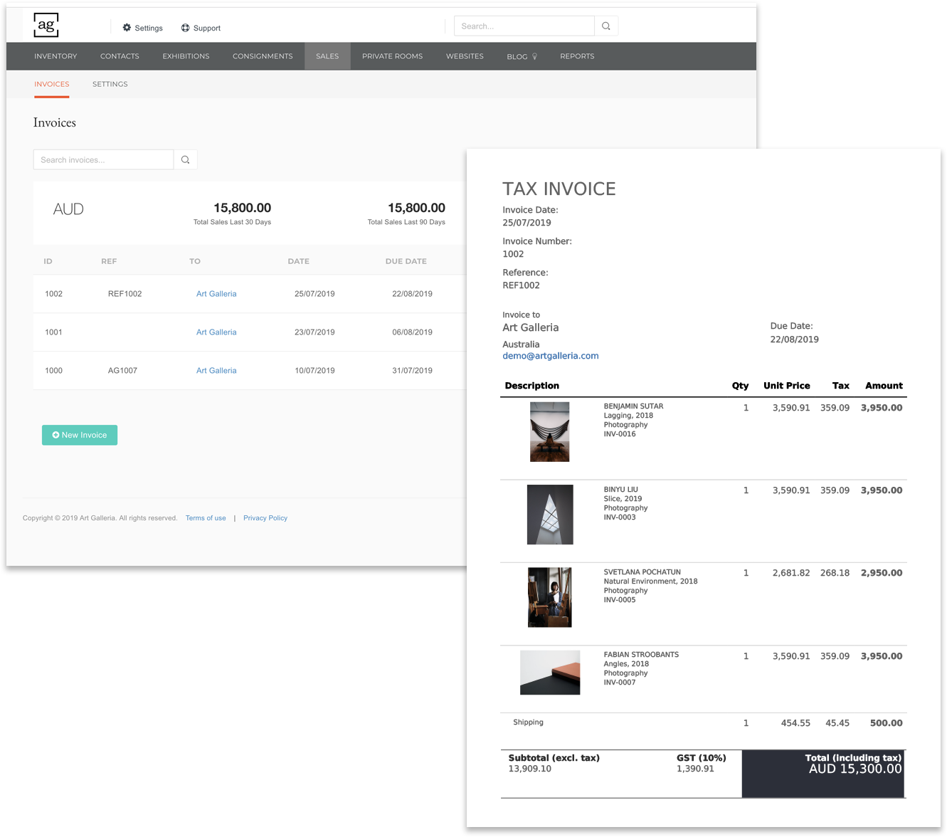 screenshot of Art Galleria